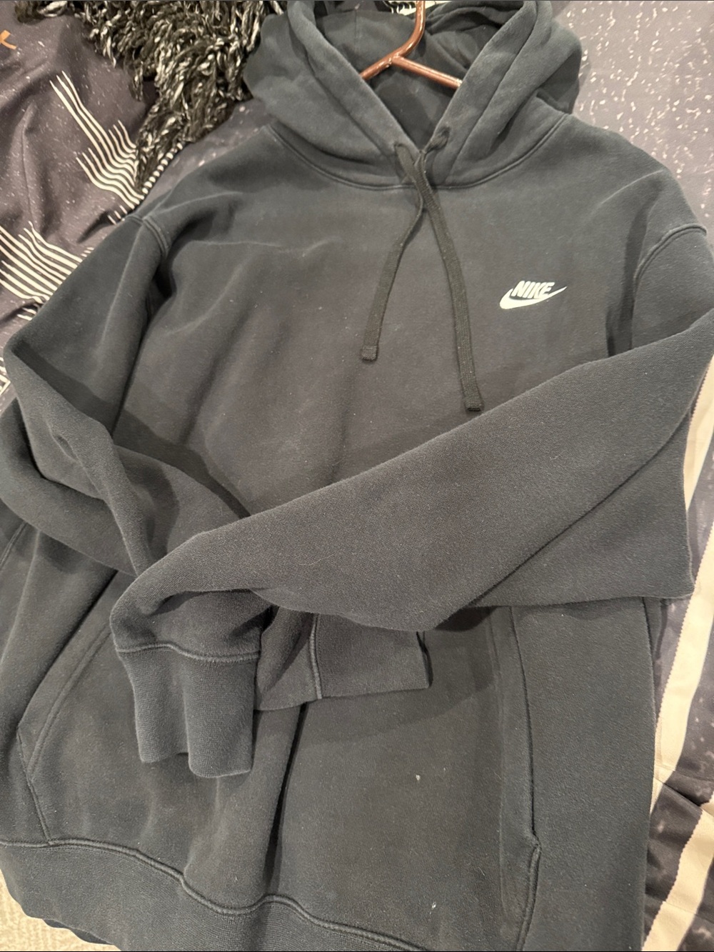Nike Black Pullover Hoodie with White Swoosh XL